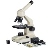 AmScope Optical Glass Lens All-Metal LED Compound Microscope, 6 Settings 40x-1000x, Portable AC or Battery Power