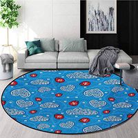 RUGSMAT Ladybugs Modern Washable Round Bath Mat,Ladybugs and Ornate Clouds Magic in The Air Pure Hope Creatures Art Design Print Non-Slip Bathroom Soft Floor Mat Home Decor,Diameter-35 Inch