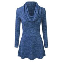 Cenglings Women's Cowl Neck Turtleneck Solid Long Sleeve Sweater Slim Fit Ruffle Flare Shirts Party Office Work Tops Blouse Blue