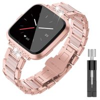 TOYOUTHS Metal Strap Compatible with Fitbit Versa/Versa Lite/Versa 2 & Special Edition Bands for Women Men Stainless Steel Replacement Wristband Bracelet Classic Accessories Rose Gold+Pink