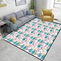 Flamingo Paisley Customize Door Mats for Home Mat, Sketch Art Style Exotic Birds Palm Leaves Lily Blooms Artistic Garden Composition, Easy Maintenance Area Rug Living Room Bedroom Carpet(2.5'x 7')