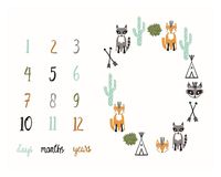 La Vogue Baby Monthly Milestone Blanket Newborn photography Backdrop Photo Prop (Fox with Numbers)