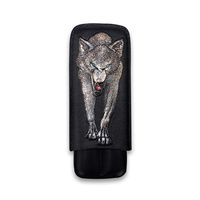 CHENFEIXJB Cigar Humidors Box Cigar Box, Can Hold 2 Cigars Leather Cigarette Case Travel Portable Creative Cigar Tube Stereo Embossed Cigar Humidors, Men's Gift Box, Black Wooden Holder Travel Humid