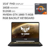 ASUS TUF Gaming 2019 15.6'' FHD Laptop Notebook Computer, AMD Ryzen 7 R7-3750H 2.3GHz, GTX 1660 Ti 6GB Graphics, 16GB RAM, 512GB SSD, RGB Backlit Keyboard, Wi-Fi, Bluetooth, Webcam, HDMI, Windows 10
