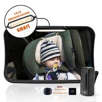 Moyu Home Infant Rear Facing Car Seat Mirror | Adjustable Smart Dual Mode LED Light with Remote | Crystal Clear View with 360 Degree Pivot | Full Assembled with Shatterproof Glass Black