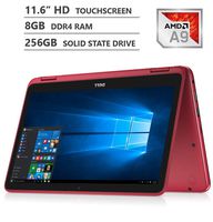 Dell Inspiron 11 3000 Series 2-in-1 11.6" HD Touchscreen Laptop, AMD A9-9420e Dual-Core Processor, 8GB DDR4 RAM, 256GB Solid State Drive, HDMI, USB 3.1, Wi-Fi, Bluetooth, Webcam, Windows 10 Home, Red