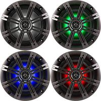 2- Pair (4-Speakers) with Multi Color LED Lights Kicker 6.5" 195W Marine Audio Coaxial Stereo, Charcoal Grills