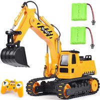 DOUBLE E Remote Control Excavator Toy Truck 1/26 with Rechargeable Battery Simulated Sounds 2.4GHz Construction Vehicles Truck