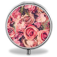 IMLONE Pill Organizer, Customized Pink Roses Pill Boxes with 3 Components for Purse