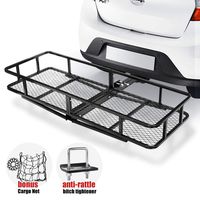 FieryRed Hitch Mount Cargo Carrier | Cargo Carrier Hitch Mount Basket - 500lbs Folding Cargo Carrier Luggage Basket with Cargo Carrier Net & Hitch Stabilizer - 1 Year Warranty
