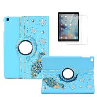 STENES Bling Case Compatible with iPad Mini 4 - STYLISH - 3D Handmade Crystal Peacock Snow Flower Butterfly 360 Degree Rotating Case with Smart Cover Auto Sleep/Wake Feature - Blue
