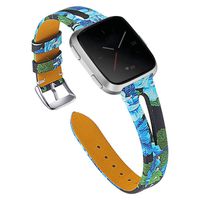 Compatible for Fitbit Versa/Versa Lite SE/Versa 2,Flora Printed Top Leather Replacement Chic Bands Spoot Watch Straps Floora Printed Bracelet for Fitbit Versa Smart Watch Black &Blue