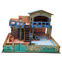 Waymine 3D Wooden Puzzle DIY Building Model Dollhouse Style House Jigsaw Puzzle Kid Toys (F)