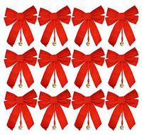 Set of 12 Large Red Velvet Christmas Bows 10" x 15" with Metal Bell