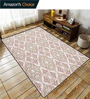 Moroccan Floral Door Mat, Pastel Colored Complex Tiles with Geometrical Shapes Ancient Persian Art, Durable Rugs - Living, Dinning, Office, Rooms & Bedrrom, Hallway Carpet(2.5'x 9') Beige Pink White