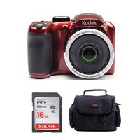 Kodak PIXPRO AZ252 Point and Shoot Digital Camera with 3" LCD (Red) Bundle and 16GB SD Card and Case