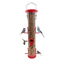 Bird Feeder Hanging Classic Tube Hanging Feeders with 6 Port Bird Feeders Premium Hard Plastic with Steel Hanger Weatherproof and Water Resistant Great for Attracting Birds Outdoors Garden (1 Pack)