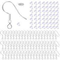 100 PCS/50 Pairs 925 Sterling Silver Earring Hooks Fish Hook Ear Wires French Wire Hooks Hypo-allergenic Jewelry Findings Earring Parts DIY Making With 100 PCS Clear Rubber Earring Safety Backs
