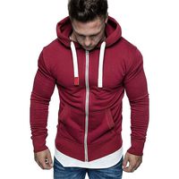 Mens Hoodies Full Zip Lightweight Slim Casual Long Sleeve Solid Hooded Pullover Sweatshirts Outwear Jacket Coats Red