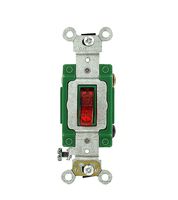 Leviton 3031-PLR 30 Amp, 120 Volt, Toggle Pilot Light, Illuminated On, Neutral Single-Pole AC Quiet Switch, Extra Heavy Duty Grade, Self Grounding, Red