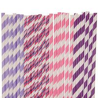 Biodegradable Paper Straws Mix, Unicorn, Lavender Hot Pink Purple, Striped (50)