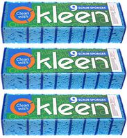 Okleen Blue Multi Use Scrub Sponge. Made in Europe. 27 Pack, 4.3x2.8x1.4 inches. Heavy Duty and Non Scratch Fiber. Odorless, Durable, Delicate Scrubber