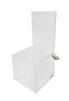 FixureDisplay 4.25 X 4.25 X 9.9" Small Acrylic Plexiglass Clear Donation Box Tip Offering Charity Fundraising Box 11040-AMAZON