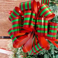Christmas Gift Wrap Pull Bows - 5" Wide, Set of 6, Metallic Red Green Stripes, Gift Basket, Christmas Presents, Office, Decoration, School, Dance, Fundraiser, Wreath, Swag, Garland