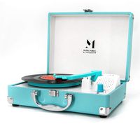 Record Player, MPK Portable Mini Suitcase Turntable for 7 Inch Vinyl Record, Belt-Drive 2-Speed Turntable with Built in Stereo Speakers (Blue)