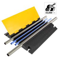 Hose & Cable Protection Ramp - Extra Heavy Duty Four Channel Extra Large Opening for Water Hose Car Truck Pedestrian Ramp Supports 55000 Lbs, Flip-Open Cover, 31.5" x 23.2" x 3.14" - Pyle PCBLCO108