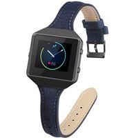 YiJYi Slim Woven Leather Bands Compatible with Fitbit Blaze,Chic Canvas Fabric Band Plus Soft Leather Lining Replacement Strap Wristband (Navy Blue/Black Frame)