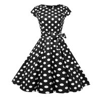 Women Dresses,1950s Sleeveless Vintage Prom Dress Polka Dot Cocktail Party Swing Dress with Belt (Black, S)