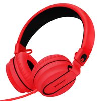 RockPapa Stereo Adjustable Foldable Headphones Lightweight Headband Headsets with Microphone 3.5mm for Cellphones Smartphones iPhone Tablets Laptop Computer Mp3/4 DVD (Black/Red)