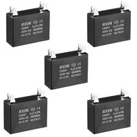 uxcell CBB61 Run Capacitor 450V AC 4uF Doule Insert Metallized Polypropylene Film Capacitors for Ceiling Fan 5pcs