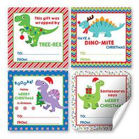 Christmas Dinosaur Gift Tag Stickers, Set of 12 2.5 X 2.5 Funny Square Christmas Present Labels by AmandaCreation
