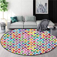 RUGSMAT Colorful Modern Washable Round Bath Mat,Colorful Patterns with Curves Geometry Cheering Creative Ornamental Artful Design Non-Slip Bathroom Soft Floor Mat Home Decor,Diameter-47 Inch