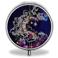 Compact 3 Compartment Medicine Case, IMLONE Customized Moon and Star Pill Organizer Metal Pill Box Pill Container for Purse, Travelling and Daily Needs