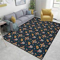 Mexican Print Area Rug Modern, Detailed Artistic Floral Sugar Skulls with Sombrero Hats Chili Peppers and Guitars, Durable Carpet Area rug - Living Dinning Room Bedroom Rugs and Carpets(2.5'x 9')