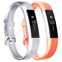 Tobfit Waterproof Sport Bands Compatible with Fit bit Alta/Alta HR/Ace, Soft TPU Replacement Wristbands, Small, Silver/Coral