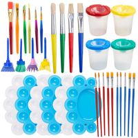 BigOtters Painting Tool Kits, 34Pcs Paint Supplies Include Paint Cups with Lids Palette Tray Muti Sizes Paint Pen Brushes Set for Kids Gifts School Prizes Art Party
