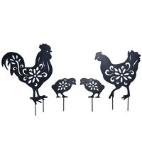 YEAHOME Rooster Garden Metal Stakes - Black Rooster Silhouette Stake for Yards, Gardens - Set of 4 Metal Animal Stakes - 16''L x 12''W / 13.5''L x 6.5''W / 7.5" L x 5.5" W