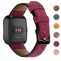 EZCO Leather Bands Compatible with Fitbit Versa / Versa 2 / Versa Lite, Vintage Genuine Leather Band Replacement Strap Wristband Accessories Man Women 5.5"-7.8" Wrist Compatible with Versa Smart Watch
