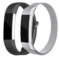AKALE Replacement Bands Compatible for Fitbit Alta/Alta HR, Stainless Steel Metal Strap and Extra Silicone Replacement Bands (Silver + Black Small)