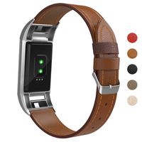 Fundro Leather Replacement Bands Compatible with Fitbit Charge 2, Classic Genuine Leather Wristbands for Women Men, (#A Brown, Large)