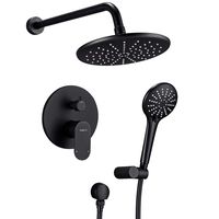 Shower System, Wall Mounted Shower Faucet Set for Bathroom with High Pressure 8" Rain Shower head and 3-Setting Handheld Shower Head Set, Pressure Balance Valve with Trim and Diverter, Matte Black