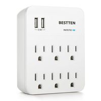 BESTTEN Wall Outlet Surge Protector with Dual USB Charging Ports (5V/2.4A) and 6 AC Outlets, 900 Joules, 15A/125V/1875W, ETL Listed, White