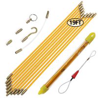 Boeray 19' Fiberglass Running Electrical Wire Cable Pulling Fish Tape Kit with 5 Different Attachments and Fastener in a Carrying Case