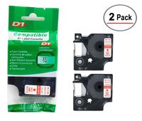 2/Pack LM Tapes - Premium LM-45015 1/2" Red on White Compatible Label Maker Tape, Replaces Dymo 45015 D1 Label Tape 12mm