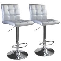 Leopard Square Back Adjustable Swivel Bar Stools, Set of 2, Silver