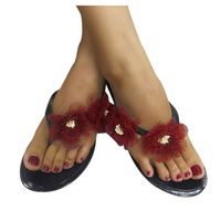 Cenglings Flip Flop,Women's Casual Clip Toe Floral Outdoor Slippers Beach Shoes Flat Shoes Plus Size Lace Flower Beach Slides(Wine,39)